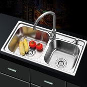 L8143 Double Bowl Single Drainer Stainless Steel Sink